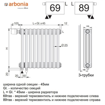 Радиатор Arbonia 3057/22 N69 твв RAL 9016