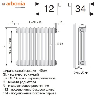 Радиатор Arbonia 3057/14 N12 3/4 RAL 9016