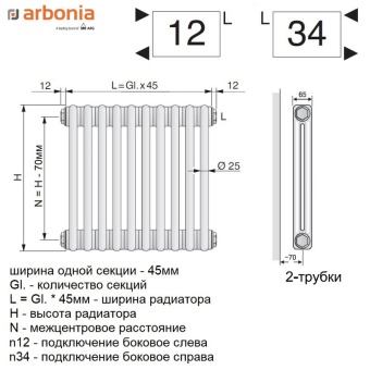 Радиатор Arbonia 2050/24 N12 3/4 RAL 9016