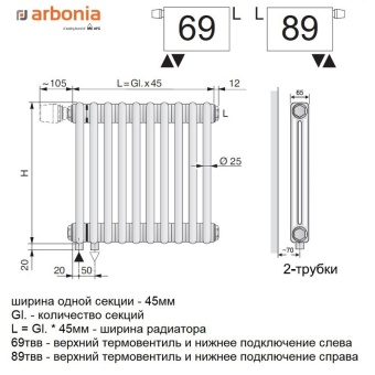 Радиатор Arbonia 2057/28 N69 твв RAL 9016